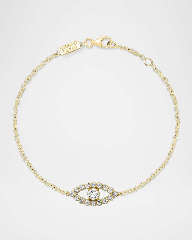 18K Yellow Gold Medium Open Evil Eye Bracelet with Diamonds